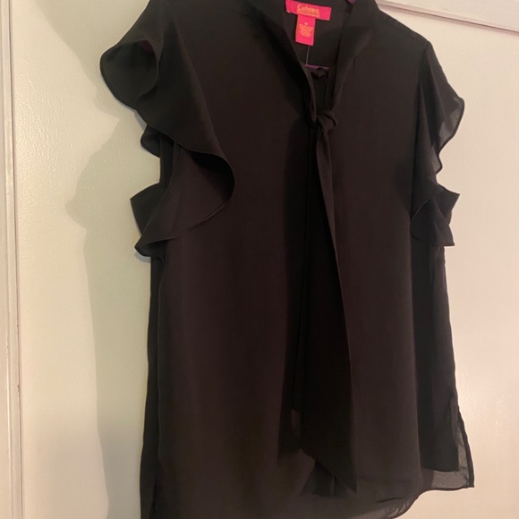NWT Catherine Malandrino Flutter sleeve tie blouse, Size M, Black - Picture 7 of 7
